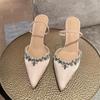 Pointed rhinestone one-word sandals 25 years old summer new two wear V thin heel bag head drag sexy shallow mouth sandals