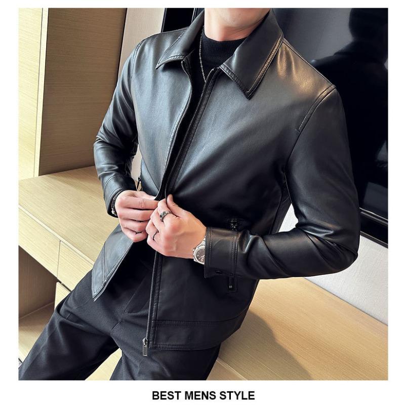 סתיו וחורף חדש לגברים אופנתי מזדמן צווארון בייסבול קצר צווארון PU נאה