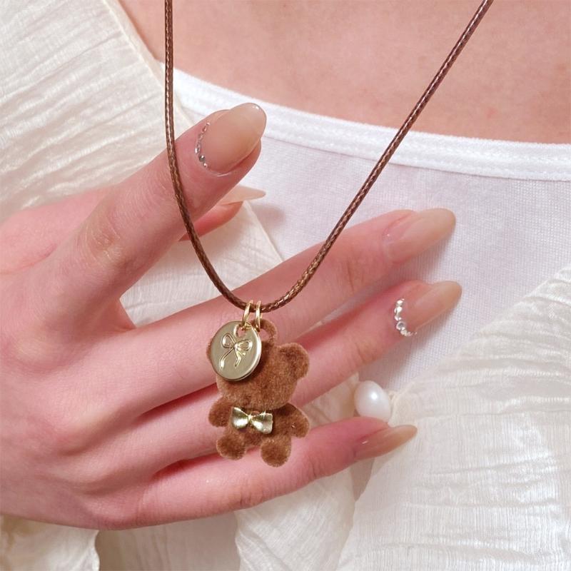 Fashionable Lovely Sturdy Plush Bear Pendant Necklace Designs for Trendy Girls and Personalize Styles Enthusiasts