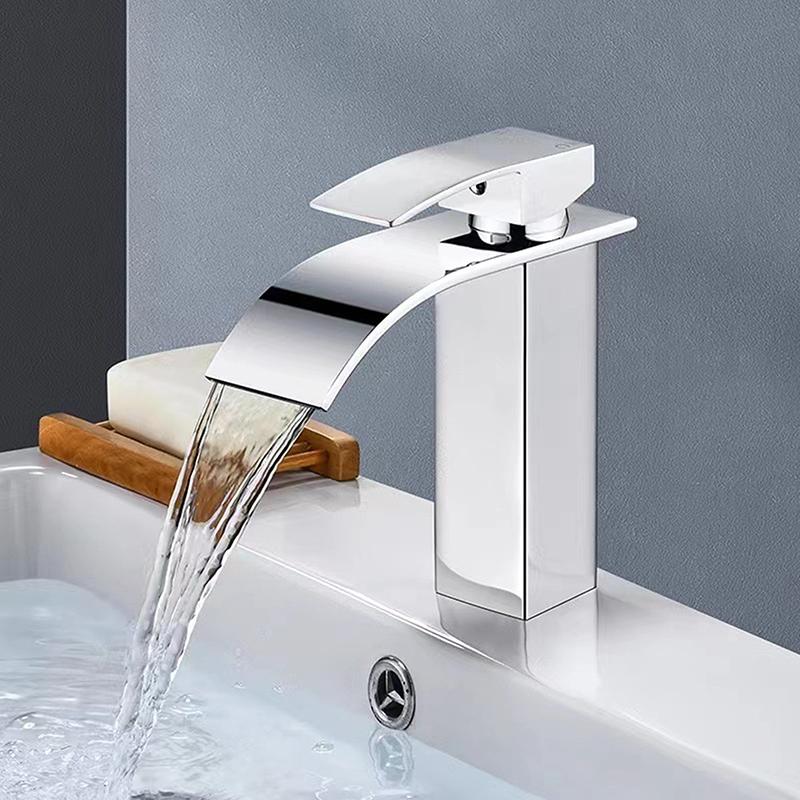 Flat Spout Bathroom Faucet for Sink, Hot and Cold Water Mixer Tap, Above Counter Basin Faucet for Bathroom Washroom