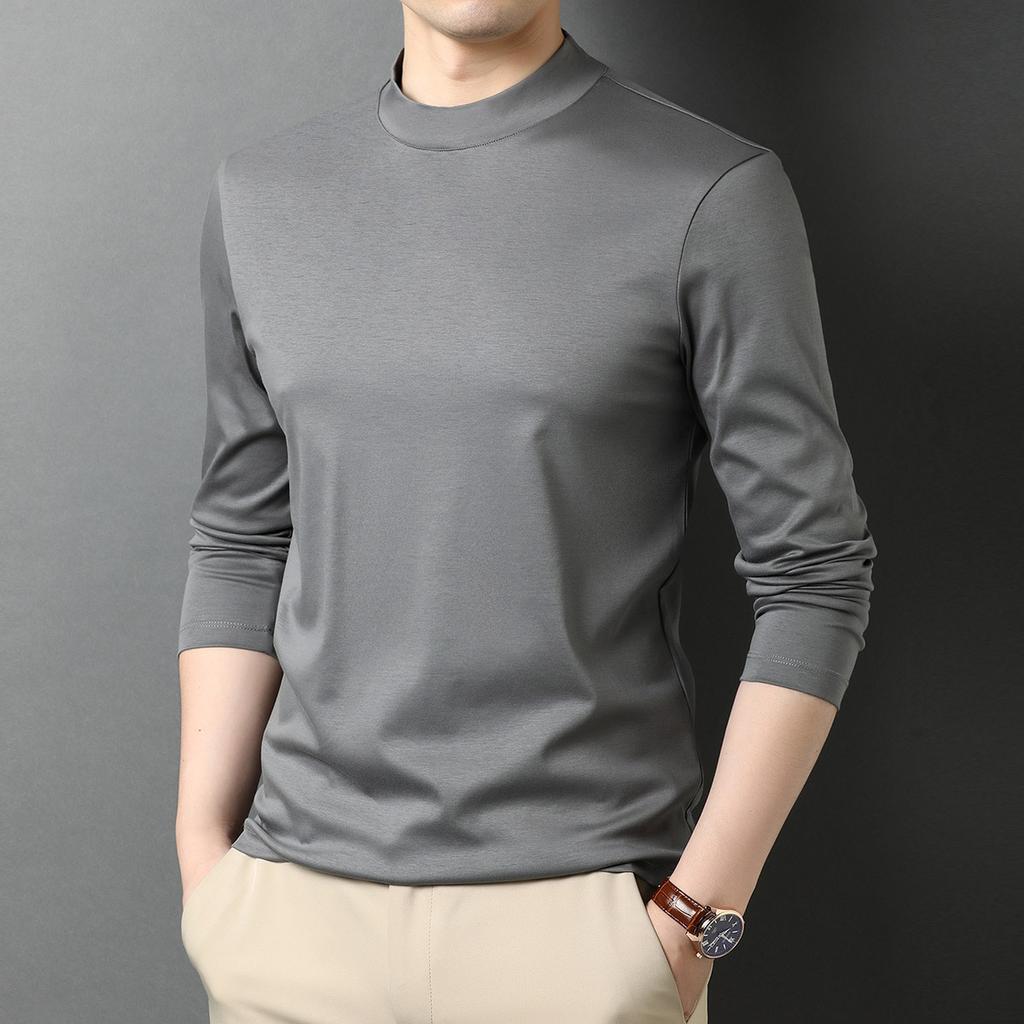 American Style Half High Neck Cotton Long Sleeve T Shirt Men Casual Fashion