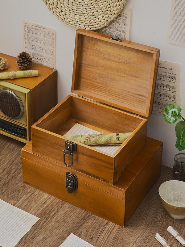 Japonská retro pevná dřevěná stolní úložná krabice se zámkem