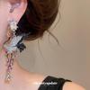 Silver Needle Rhinestone Crane Geometric Drop Earrings for Women