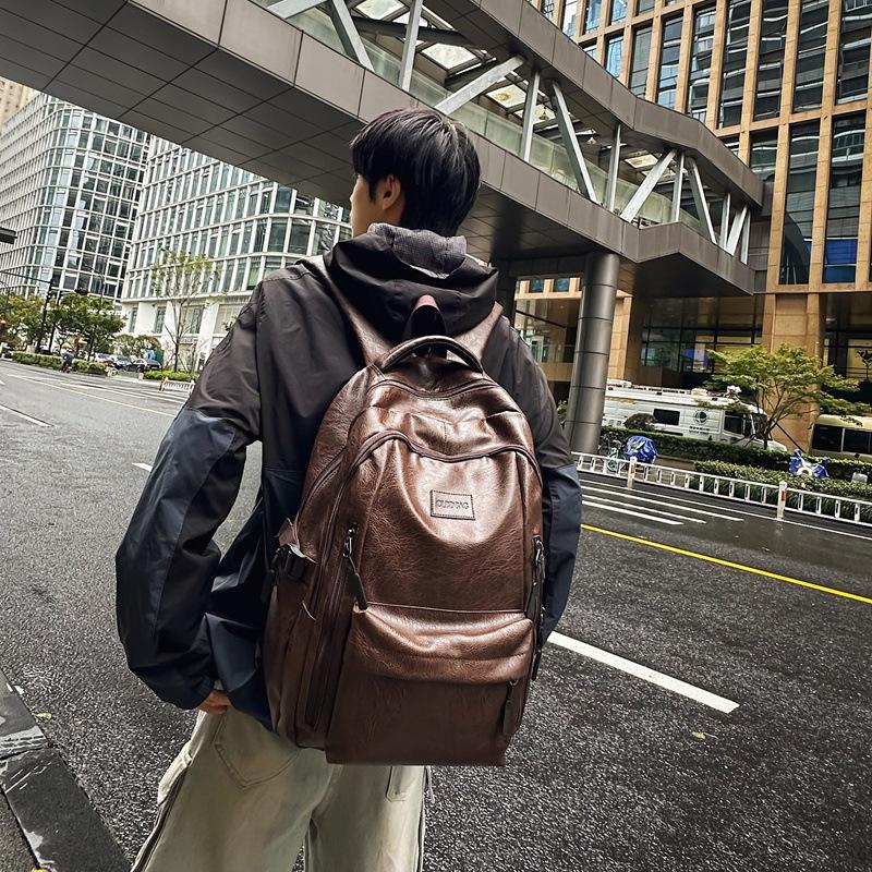 Junior High School Student Schoolbag Men's Fashion Soft Leather Backpack Men's High-end Middle School Student Spine Backpack