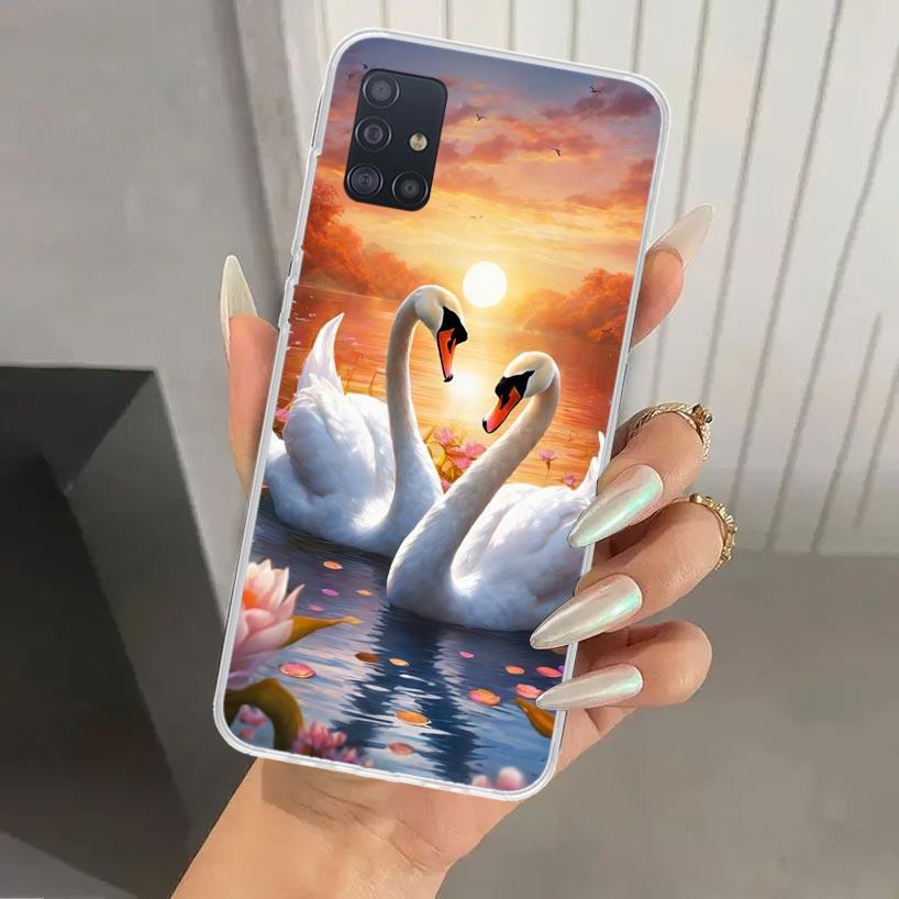 White Swan Grace Art Phone Case for Samsung Galaxy A52 A32 A22 A12 A02S A50S A30S A10S Note 20 Ultra 10 Plus S10 A31 A20 A71 A72