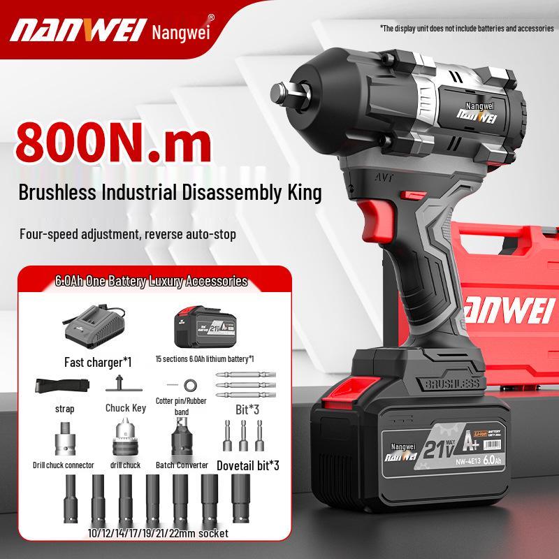 Nanwei 800N Heavy-Duty Electric Brushless Impact Wrench with Lithium Battery
