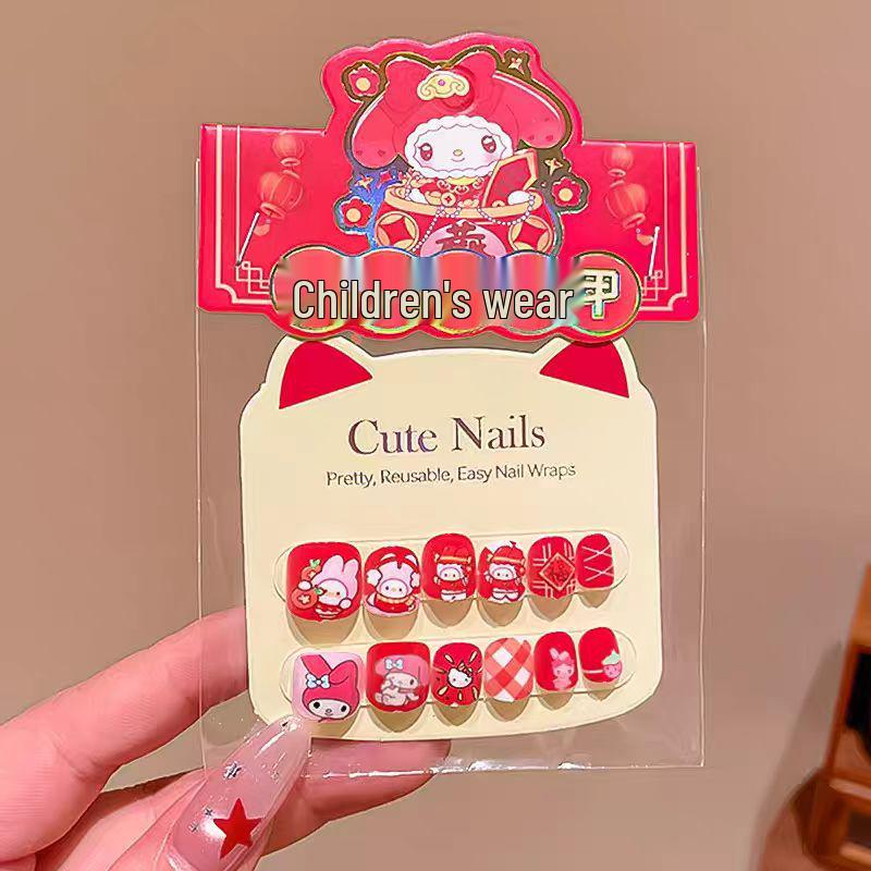 Children's Kuromi New Year Nail Stickers - Self-Adhesive, Festive Wearable Nails