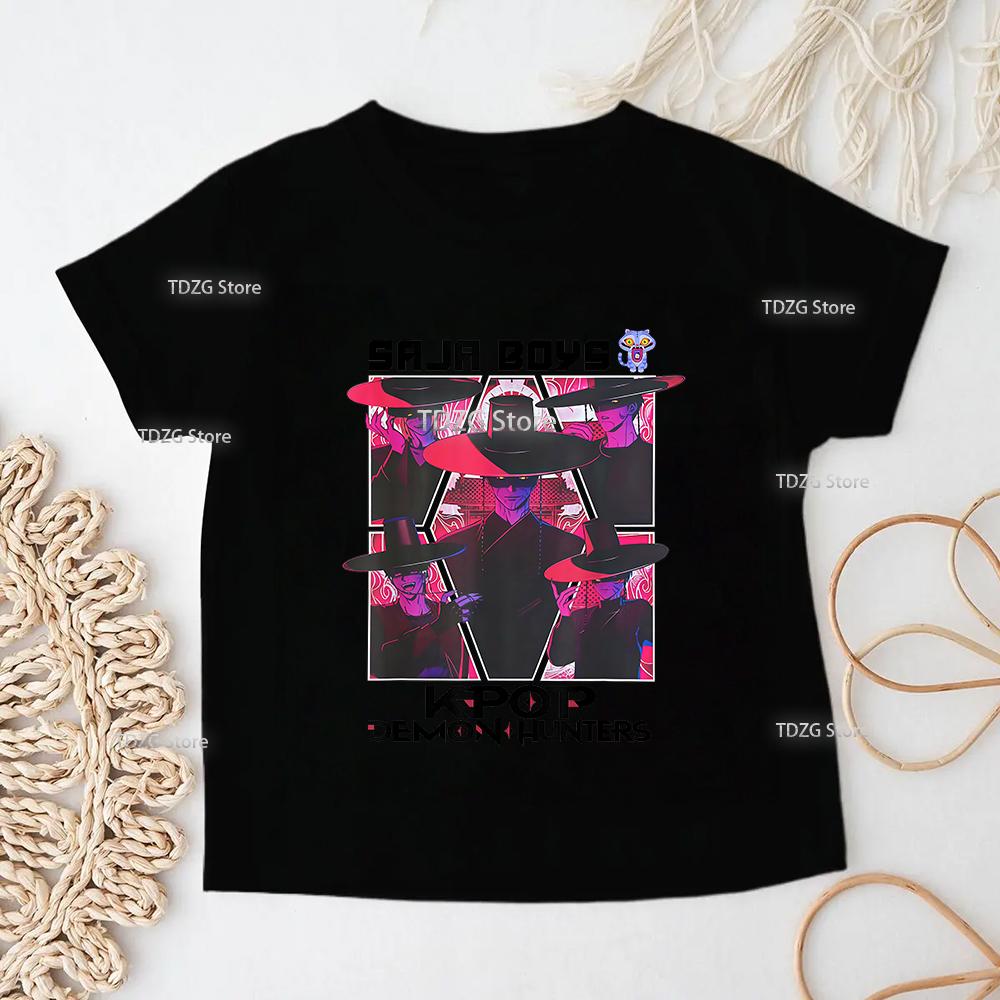Summer KPop Devil Hunter Print Fashion Casual Children T-shirt Tee Top Movie O-neck Cartoon Saja Boys Girl Casual Kid Clothing