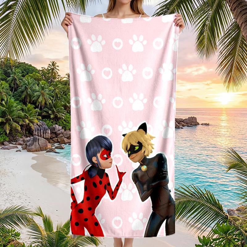 Asciugamano da Spiaggia alla Moda Miraculous Ladybug Portatile Morbido Asciugatura Rapida per Nuoto Campeggio Vacanze