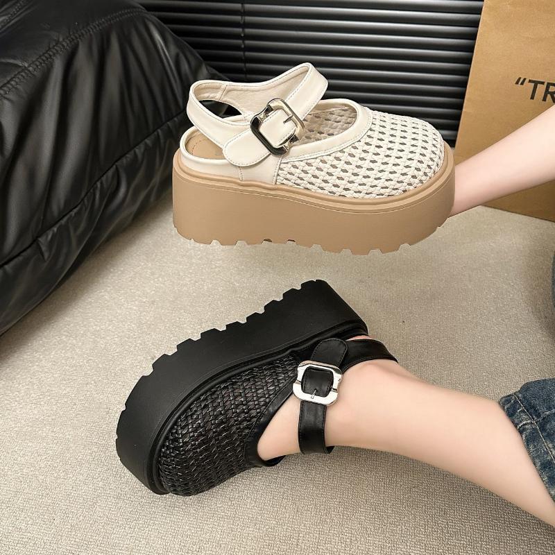 Women's Summer Closed-Toe Sandals, Platform, Heel-Increasing, Woven, Openwork, Casual Roman Sandals