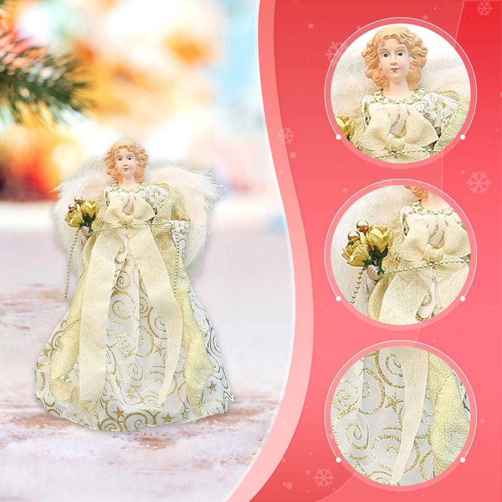 Angel Treetop Cartoon Delicate Statue Angel Figurine Christmas Ornament Decoration for Office Xmas Tree Shop Holiday Living Room