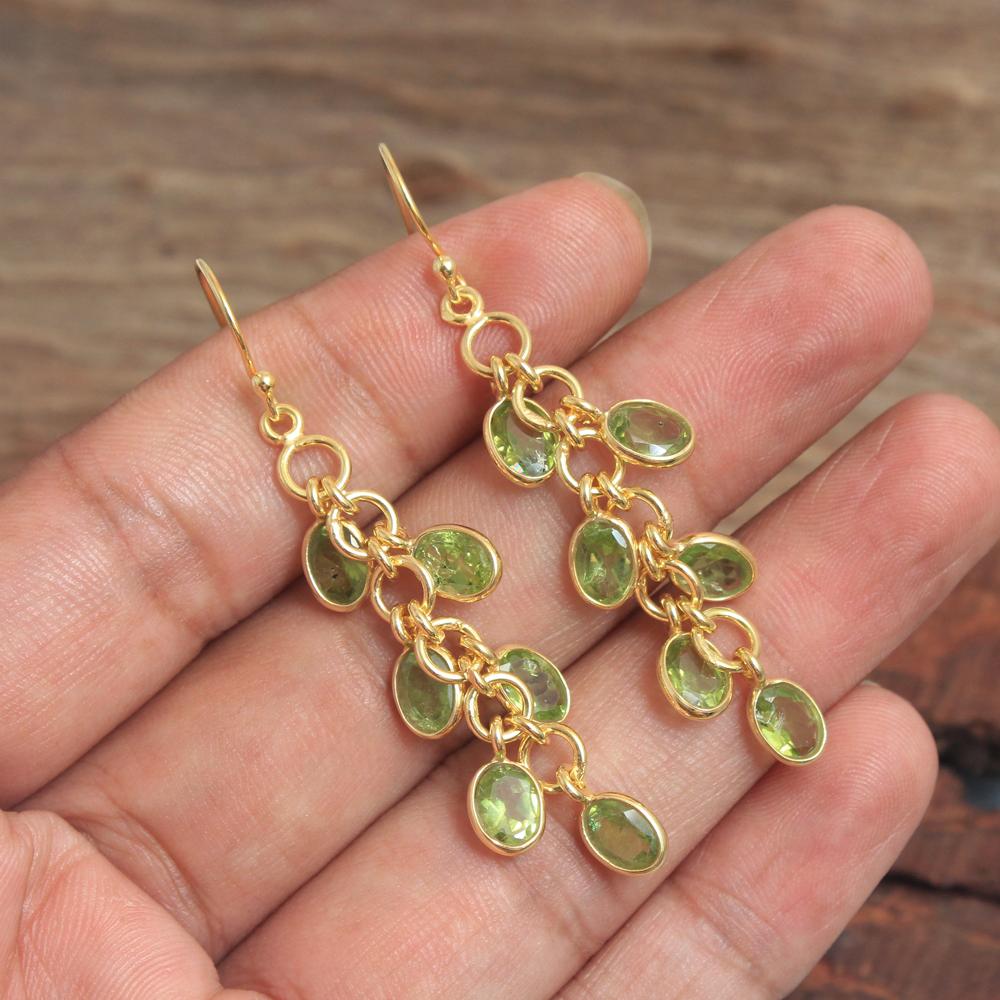 

Серьги ручной работы из 100% стерлингового серебра 925 пробы с желтым золотом, лабрадорит, цитрин, перидот, драгоценный камень зелёный