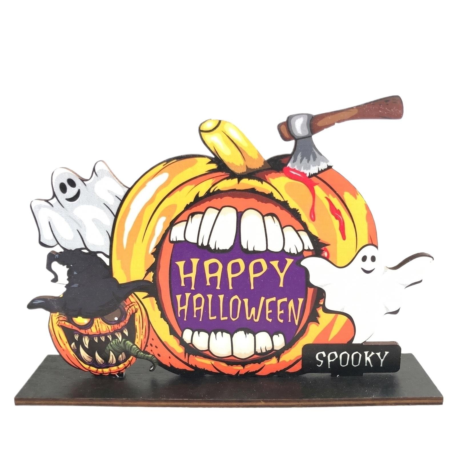 

Halloween Pumpkin Witch Hat Desktop Ornament Wooden Decoration Wooden Tabletop Craft Ornament One Size