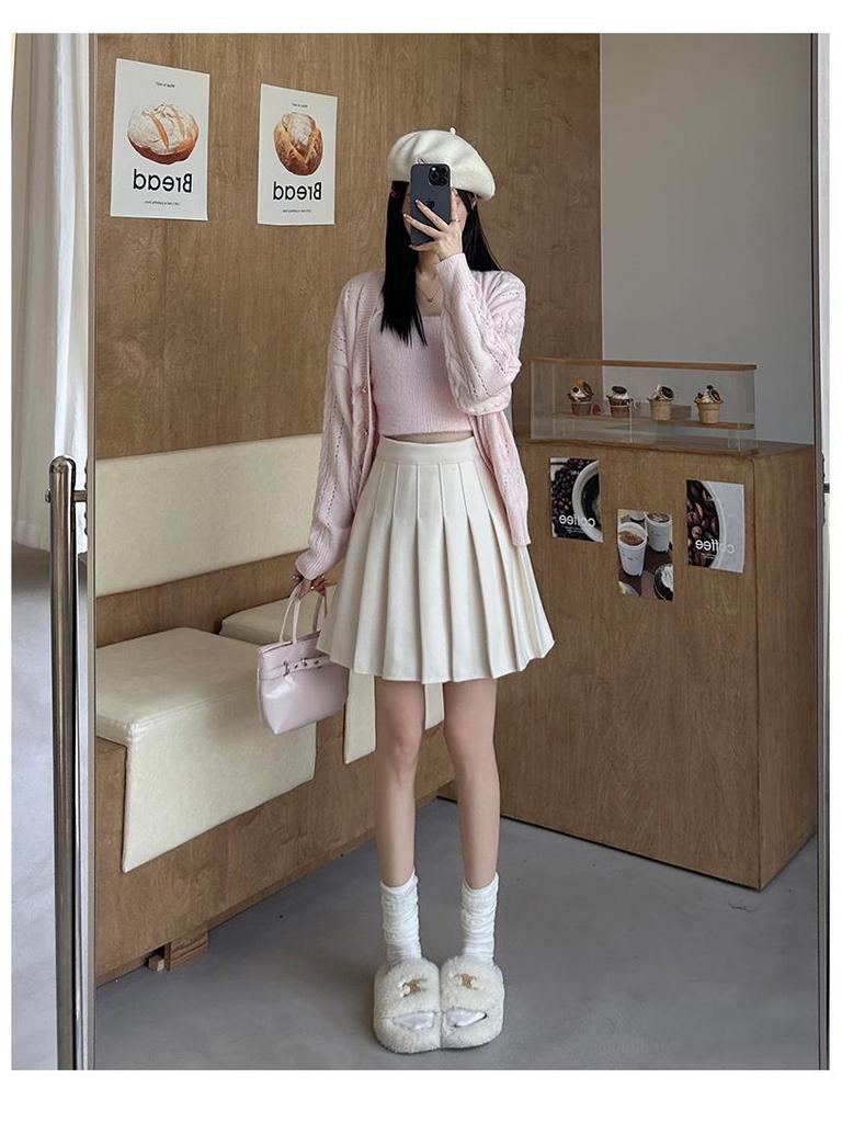 High Waist Slimming Wool Blend Pleated A-Line Skirt - Petite to Plus Size, Autumn/Winter, College JK Style, Extended Midi Length.