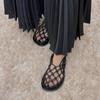 Cowhide version~ niche fishing net woven hollow flat-bottomed Roman sandals women's 2025 new summer new cool slippers