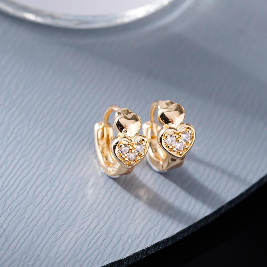 Classic Double Heart Zircon Earrings - European & American Fresh Fashion
