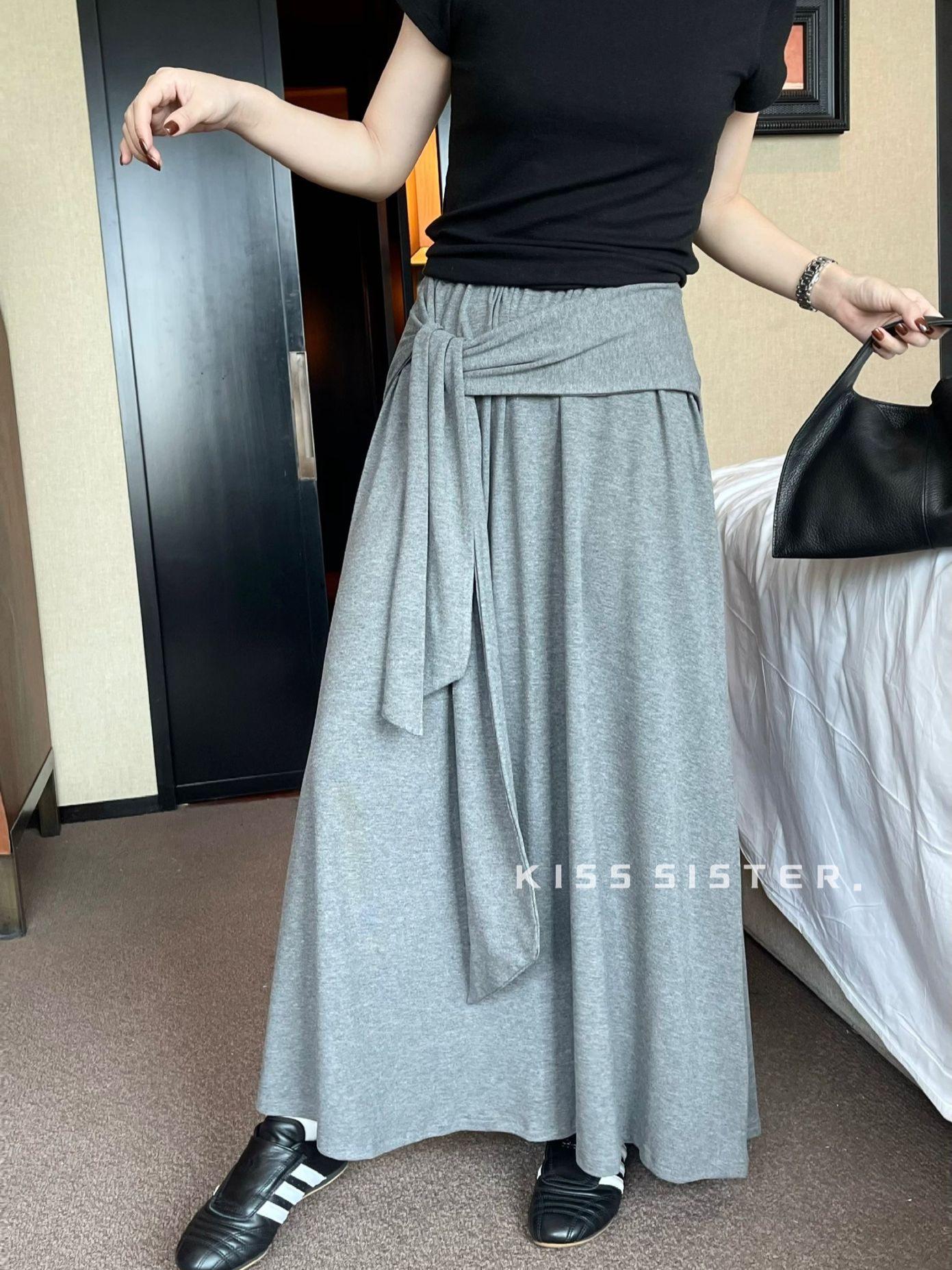 

KISS SISTER Korean Style Loose Drapey Tie-up Casual Skirt Small чёрный
