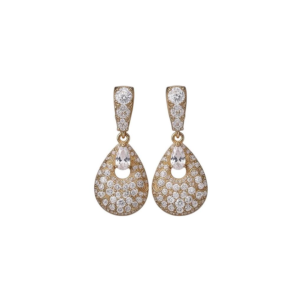 18k Gold Plated Silver Needle Zircon Teardrop Earrings - Luxury, High-End, Unique and Elegant Design