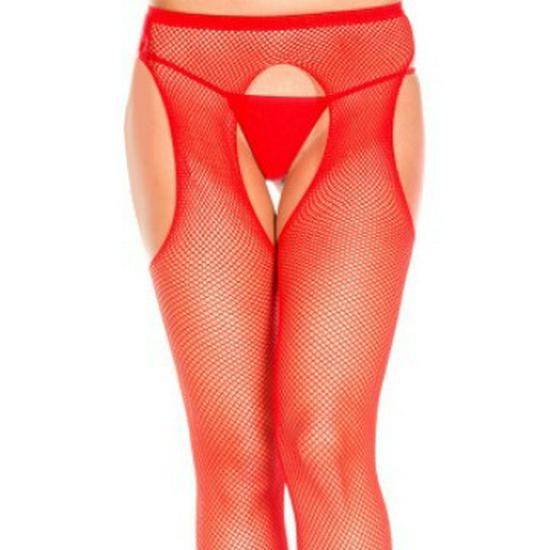 Open Crotch Fishnet Pantyhose - Three-Hole Mesh Style
