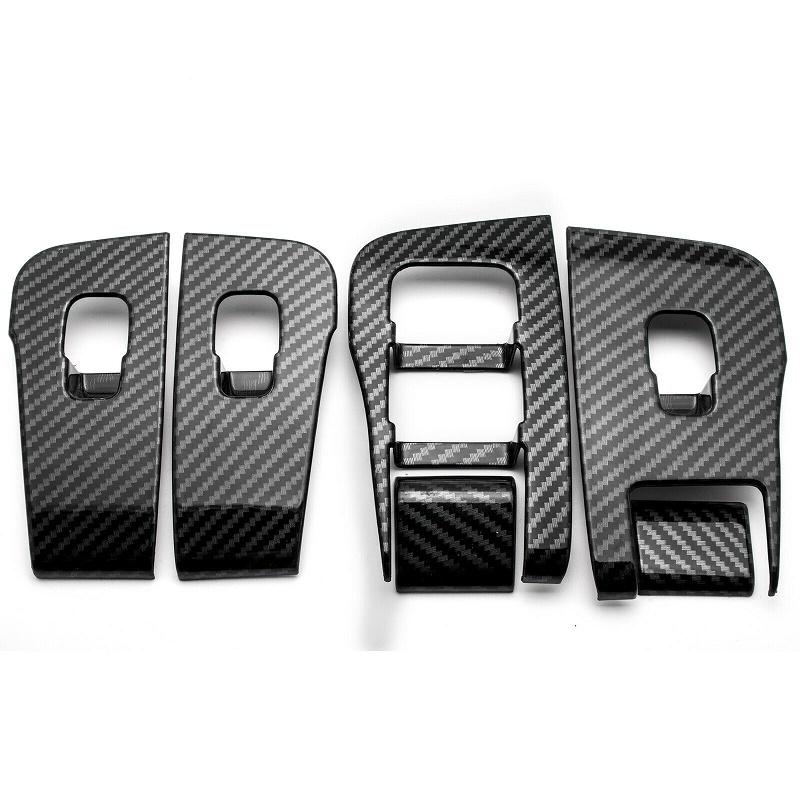 6x Car Decorative Cover Carbon Fiber Texture Door Window Switch Lift Button Frame Decorative Frame For Tesla Model 3 Y 2017-