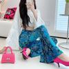 Spring Thin Women's High-waisted Flared Pants Slim Fit Trousers Printed Stretch Flared Pants
