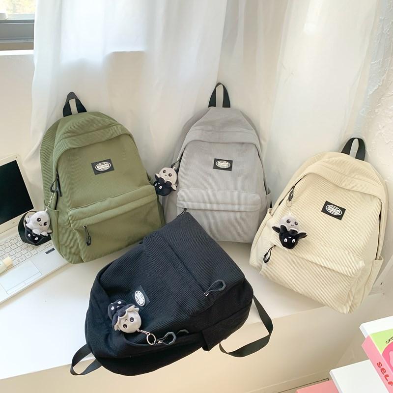 Zaino in velluto a coste da studentessa a tinta unita