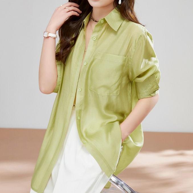 Summer Sunscreen Shirt Long Sleeve Ice Silk Breathable Top Women's Loose Shirt Thin