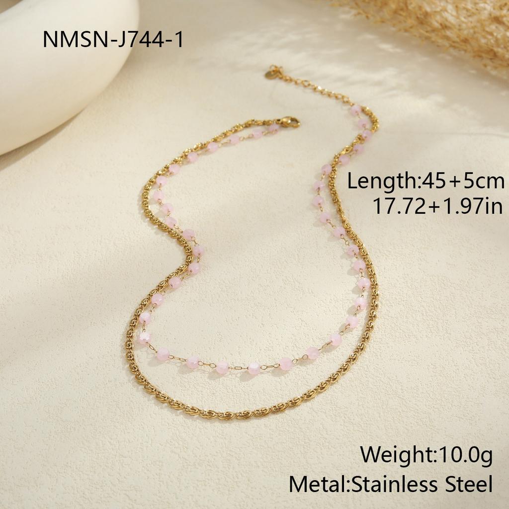 GEMCHIC Women's 18K Gold Plated Stainless Steel Layered Necklace Colorful Beads Starfish Pendant Summer Beach Clavicle Chain