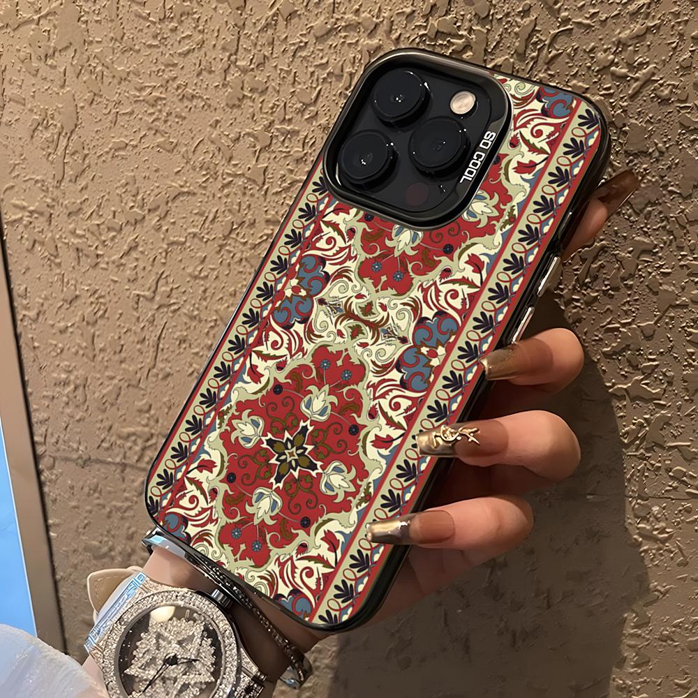 

Persian Carpet Floral Pattern Phone Case For 17 Air IPhone 16 Pro Max 15 14 Plus 12 13 X XS Max 11 Colorful Silver Cover iPhone 13 Pro
