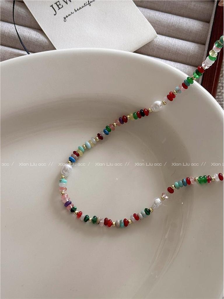 Dopamin Stein & Perle Schlüsselbeinkette - 2025 Luxus Perlenchoker für Frauen