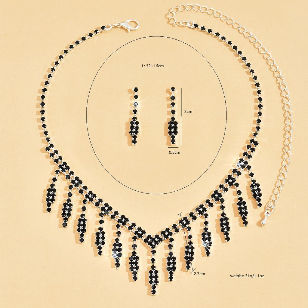 Bridal Black Luxury Evening Dress Necklace Earrings Set Wedding Ladies Personality Set Chain