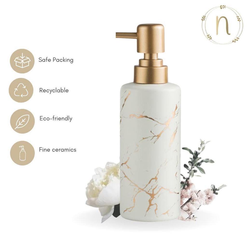 Ceramic Shampoo Dispenser for Bathroom (250 Ml) - Handwash Dispenser Bottle with Pump for Kitchen - Liquid Soap Dispenser for Wash Basin