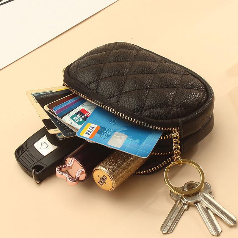 Fashionable Casual Diamond Grid Zipper Coin Purse For Women'S Mini Card Bag