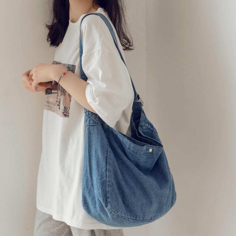 Simple Denim Bag Female Student Shoulder Bag Large Capacity Messenger Bag Cloth Bag Class Canvas Bag