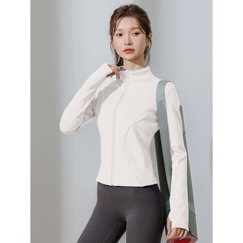 Women s Fleece-Lined Slim Fit Yoga Jacket - Autumn/Winter Zippered Stand Collar, Long Sleeve, Warm Running Top L