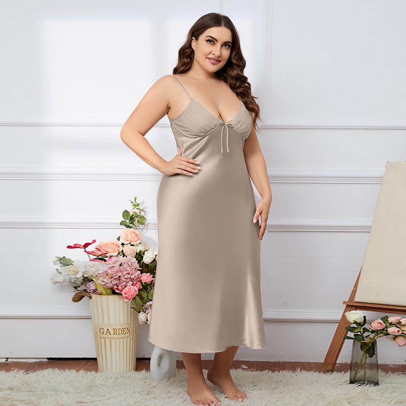 Yaoting Women's Plus Size Ice Silk Camisole Nightdress for Summer - CQ311