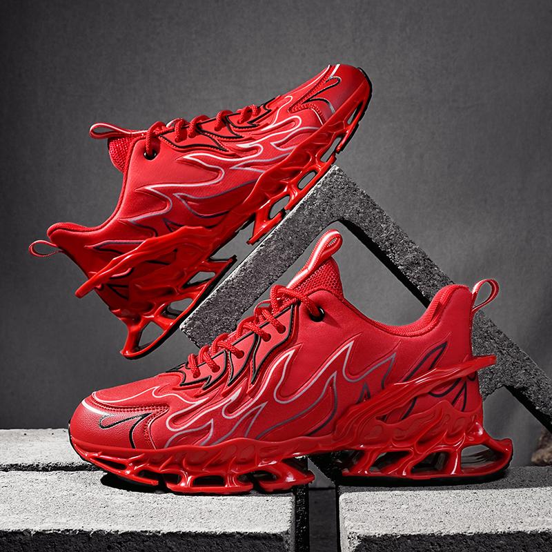 Mens Running Shoes New Flame Printed Luxury Sneakers Trendy Breathe Cushioning Street Sports Fitness Casual Trendy Tennis Shoes