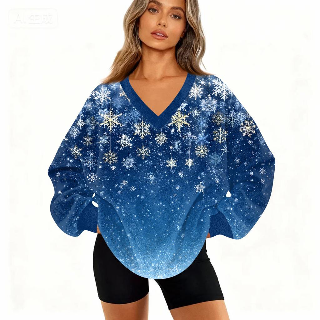 Modă Femei Casual Mânecă Lungă Crăciun Imprimat Decolteu în V Top Hanorac