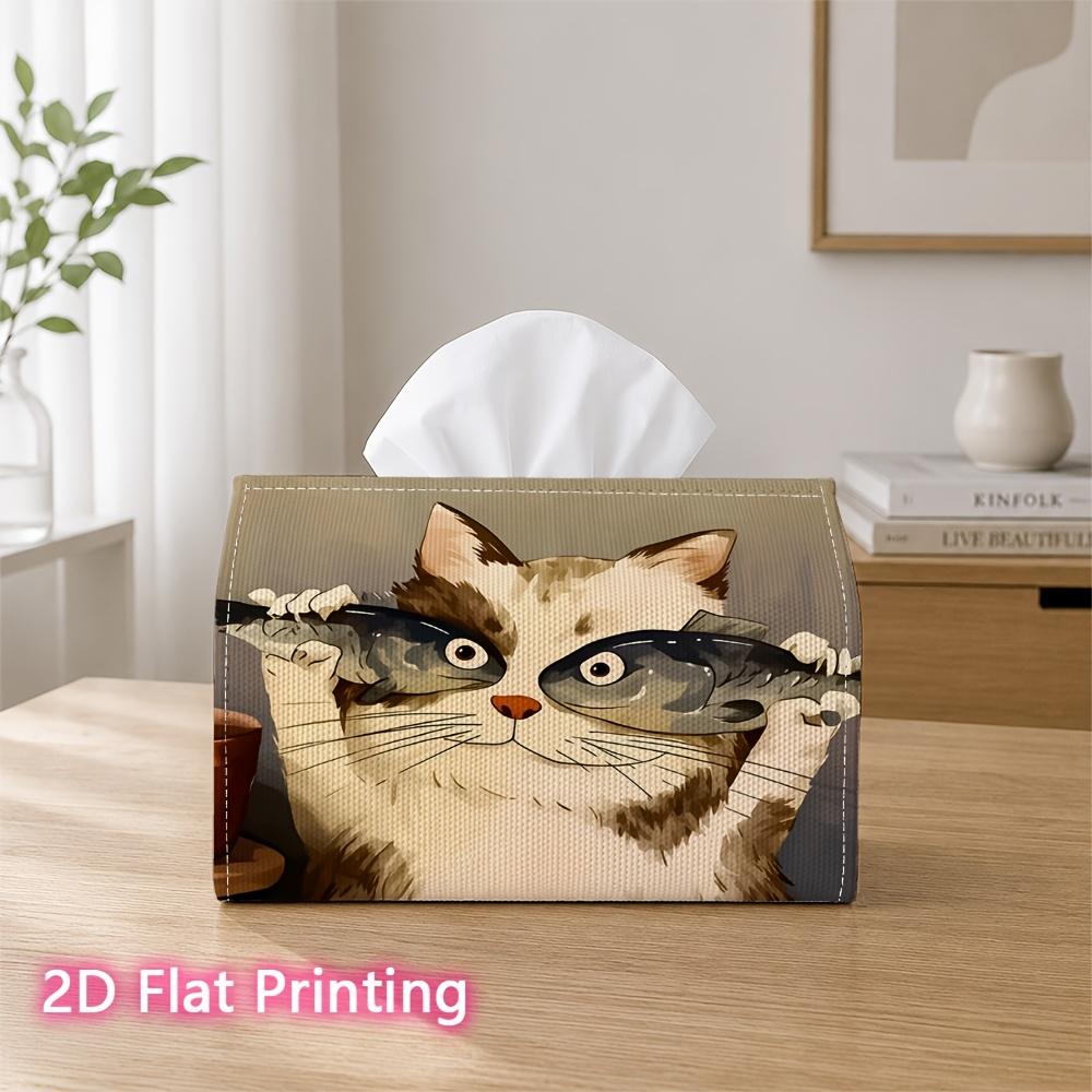 1pc 2d Flat-printed 17.78x10.92x12.95cm Tissue Box Fluffy Tabby Cat Portrait Neutral Tone Art Decorative Napkin Storage for the Living Room and Bedsid