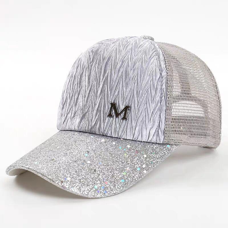 Șapcă de baseball de vară pentru femei, plasă, respirabilă, la modă, cu paiete, șapcă de baseball reglabilă în aer liber.