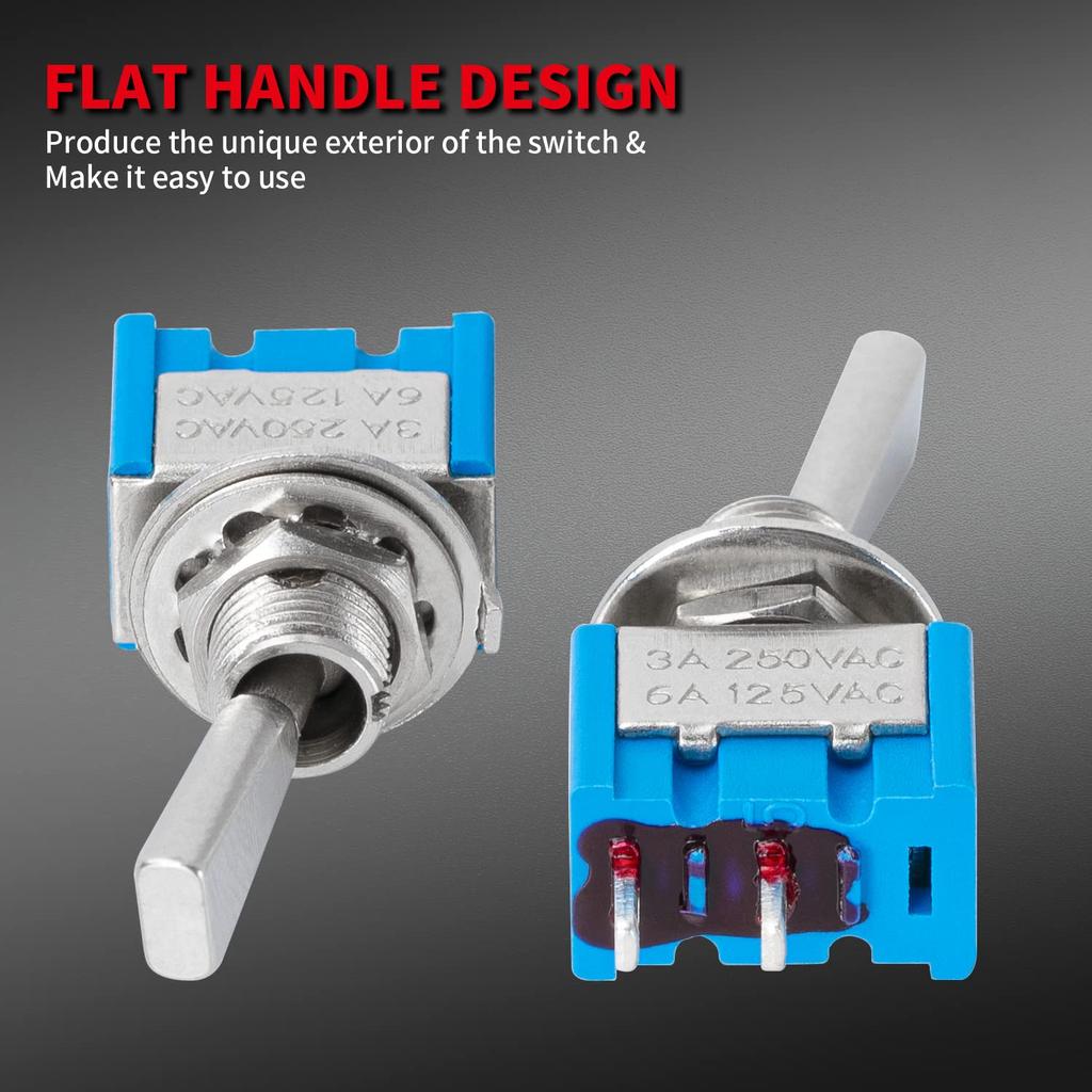 DaierTek Mini Toggle Switch SPST Miniature Small Flat Toggle Switch ON/Off 2 Position 2 Pin 6A 125VAC 3A 250VAC for Car Truck Household Appliance