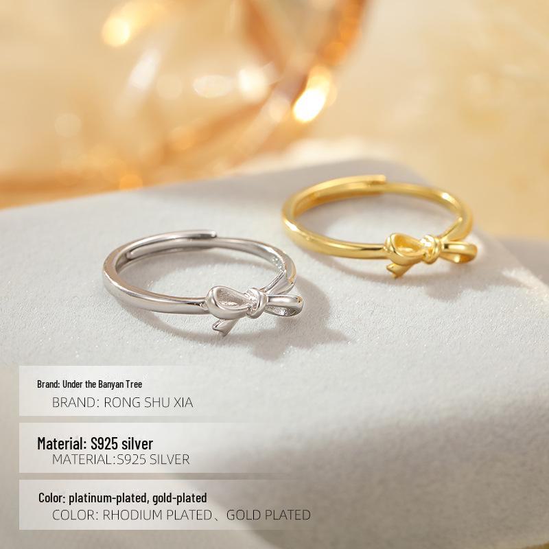 Banyan Tree 925 Silver Princess Bow Ring - Simple Sweet Style Niche Jewelry for Women