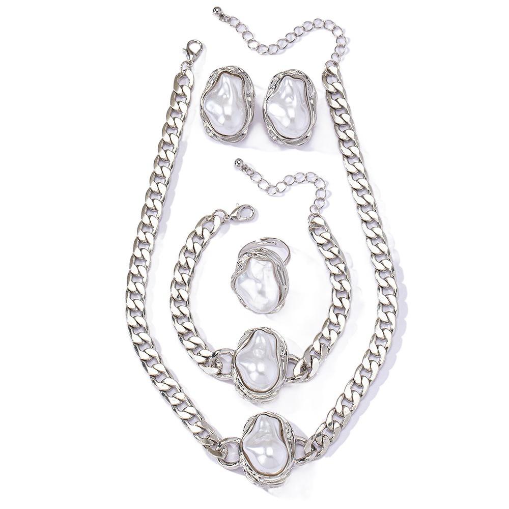 5Pcs Irregular Clavicle Chain Set Exaggerated Necklace Bracelet Ring Suit  Party