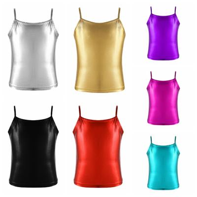 Top Canotta a Spalline Metallizzato Lucido Bambina Danza Classica Competizione Attivo Ginnastica Abbigliamento da Spiaggia