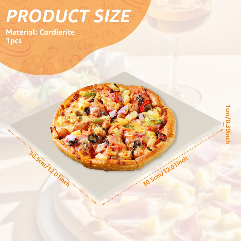 Square Pizza Stone 12Inch Heat Resistant Cordierite Pizza Baking Stone Bread Pan for Oven Grilling BBQ Cookies Pies Pastry Bread
