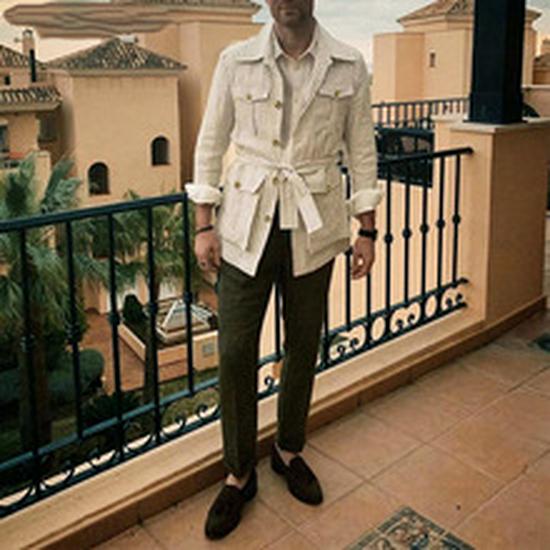 Men's Ethnic Striped Stand-Collar Long Sleeve Robe - Southeast Asian & Middle Eastern Style