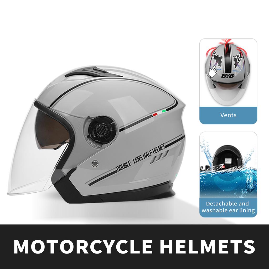 Dual Visors Helmet 3/4 Open Face Motorcycle Helmets Dual Visors Men s and Women s Motorbike Half Helmet For Moped Cruiser