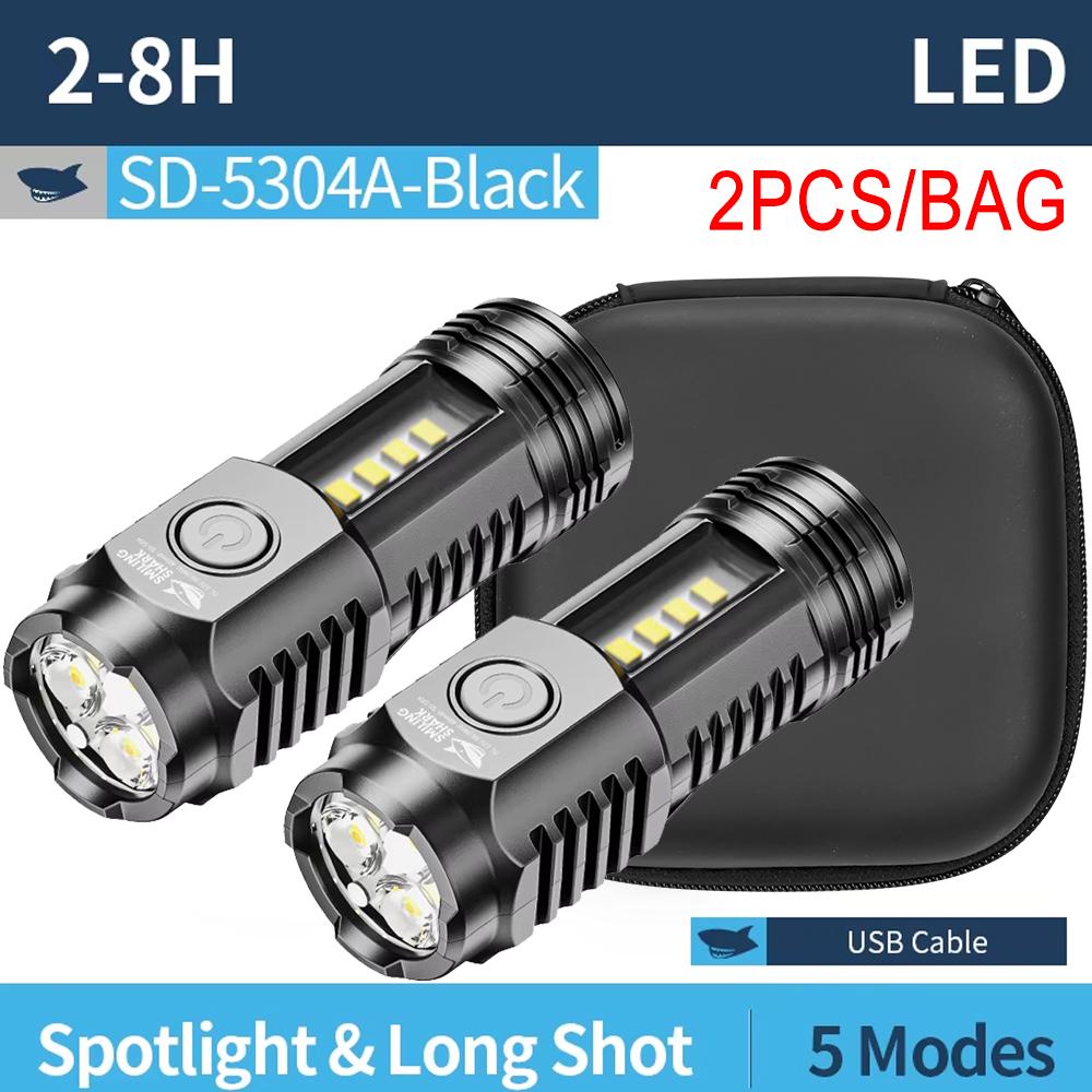 3LED+COB Super Bright Mini Flashlight USB Rechargeable,SD5304 5 Modes Pocket Torch with Clip for Outdoor Camping Emergency