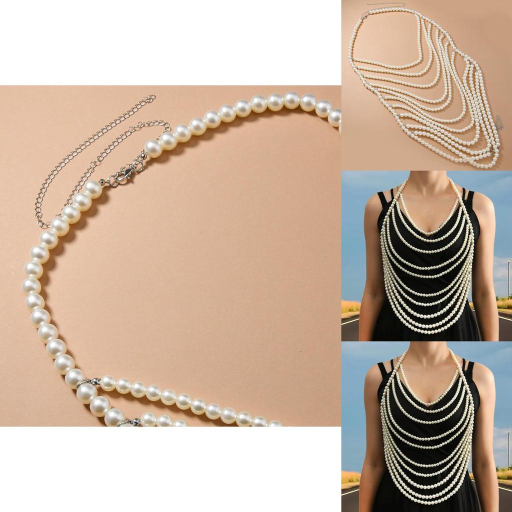 Minimalist Body Jewelry With Multiple Pearl Layers For Summer Wear