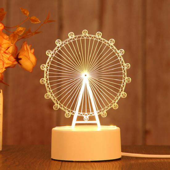 3D Hest/Båt/Tårn Akrylfargeskiftende 3-natt LED-lys Skrivebord Nattbordslampe
